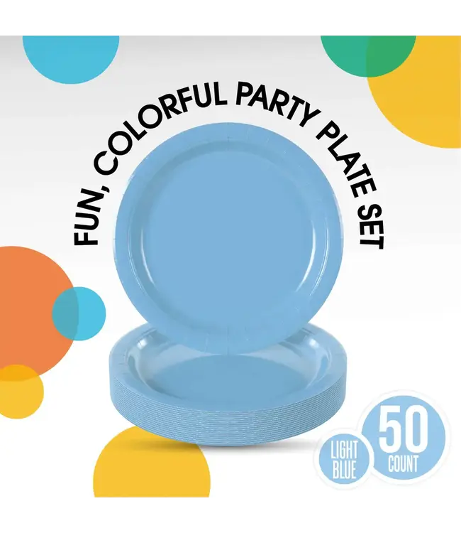 CROWN DISPLAY 9 In. Light Blue Paper Plates - 50 Ct.