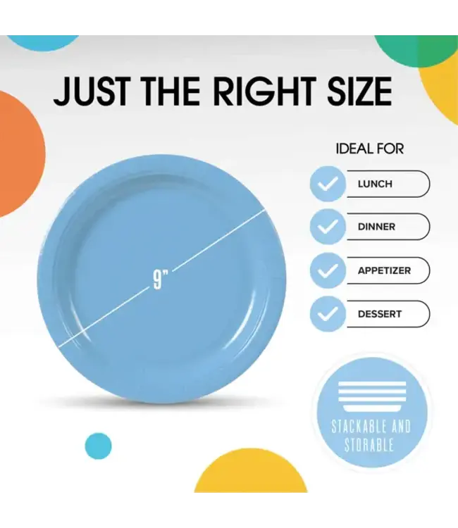 CROWN DISPLAY 9 In. Light Blue Paper Plates - 50 Ct.