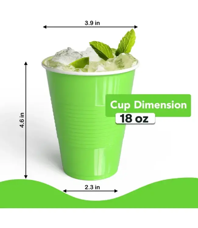 CROWN DISPLAY 18 oz. Lime Green Plastic Cups - 50 Ct.