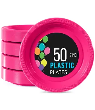CROWN DISPLAY 7 In. Cerise Plastic Plates - 50 Ct.