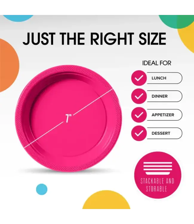 CROWN DISPLAY 7 In. Cerise Plastic Plates - 50 Ct.