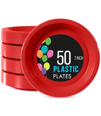 CROWN DISPLAY 7 In. Red Plastic Plates - 50 Ct.