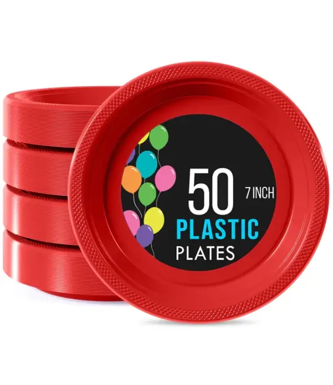 CROWN DISPLAY 7 In. Red Plastic Plates - 50 Ct.