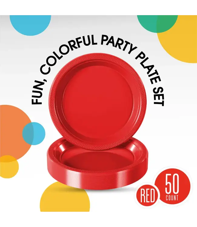 CROWN DISPLAY 7 In. Red Plastic Plates - 50 Ct.