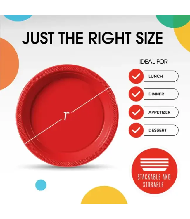CROWN DISPLAY 7 In. Red Plastic Plates - 50 Ct.