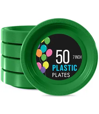 CROWN DISPLAY 7 In. Emerald Green Plastic Plates - 50 Ct.