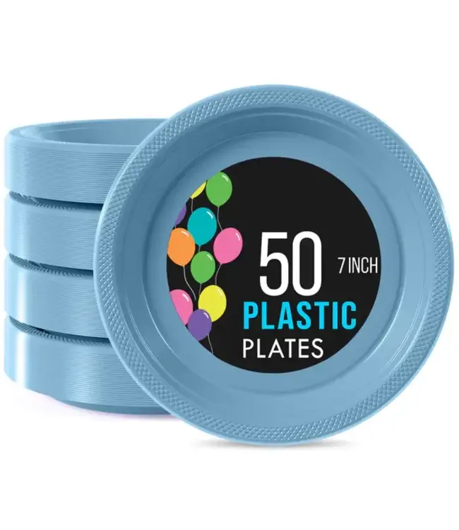CROWN DISPLAY 7 In. Light Blue Plastic Plates - 50 Ct.