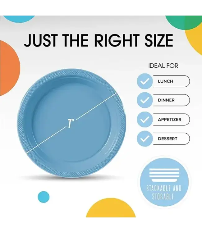 CROWN DISPLAY 7 In. Light Blue Plastic Plates - 50 Ct.