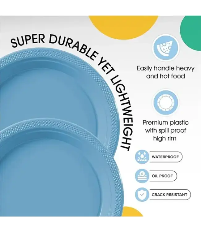 CROWN DISPLAY 7 In. Light Blue Plastic Plates - 50 Ct.