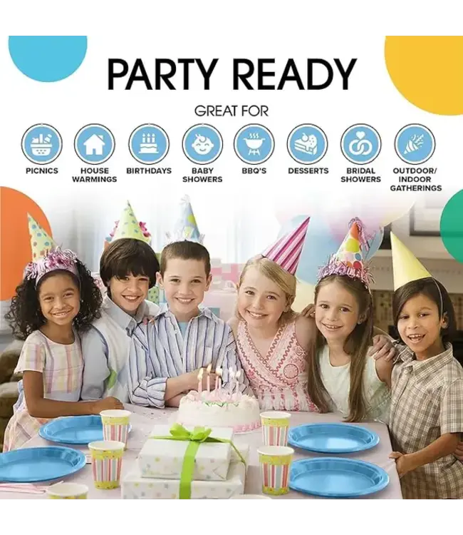 CROWN DISPLAY 7 In. Light Blue Plastic Plates - 50 Ct.