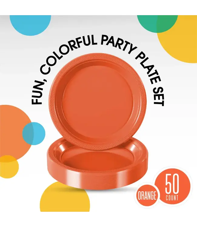 CROWN DISPLAY 7 In. Orange Plastic Plates - 50 Ct.