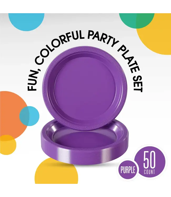 CROWN DISPLAY 7 In. Purple Plastic Plates - 50 Ct.