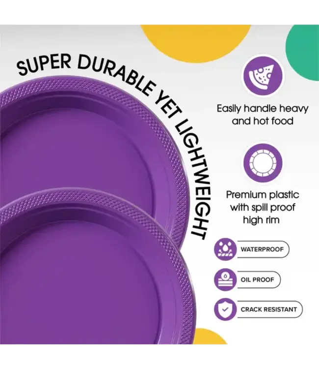 CROWN DISPLAY 7 In. Purple Plastic Plates - 50 Ct.