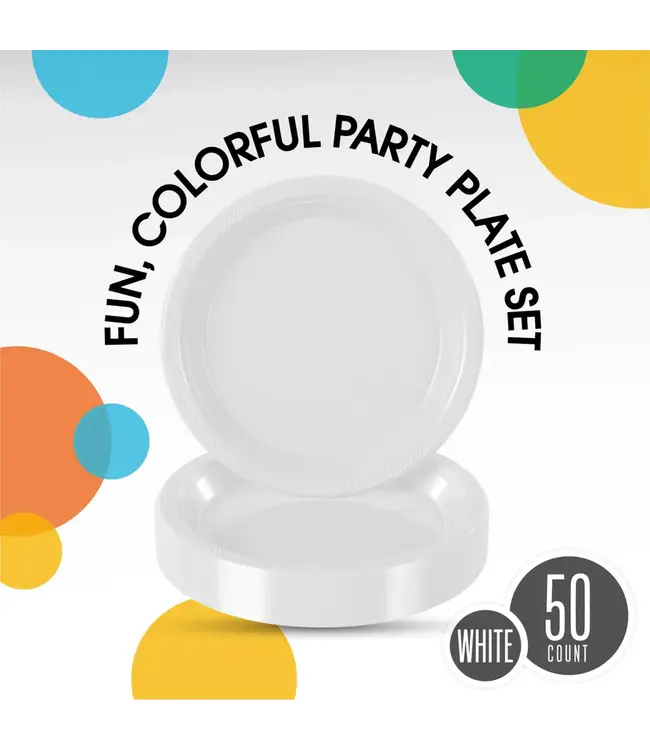 CROWN DISPLAY 7 In. White Plastic Plates - 50 Ct.