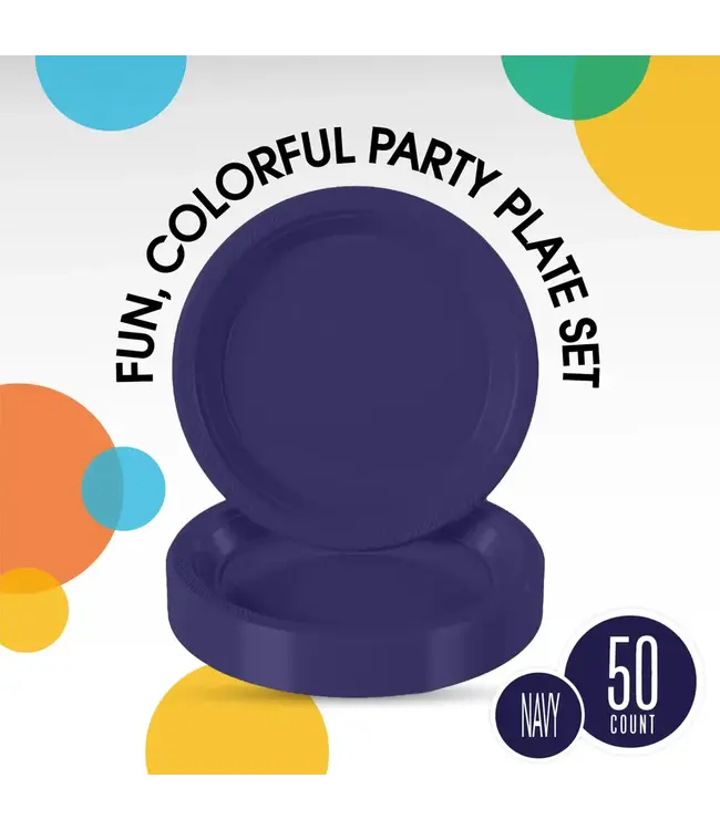 CROWN DISPLAY 10 In. Navy Plastic Plates - 50 Ct.