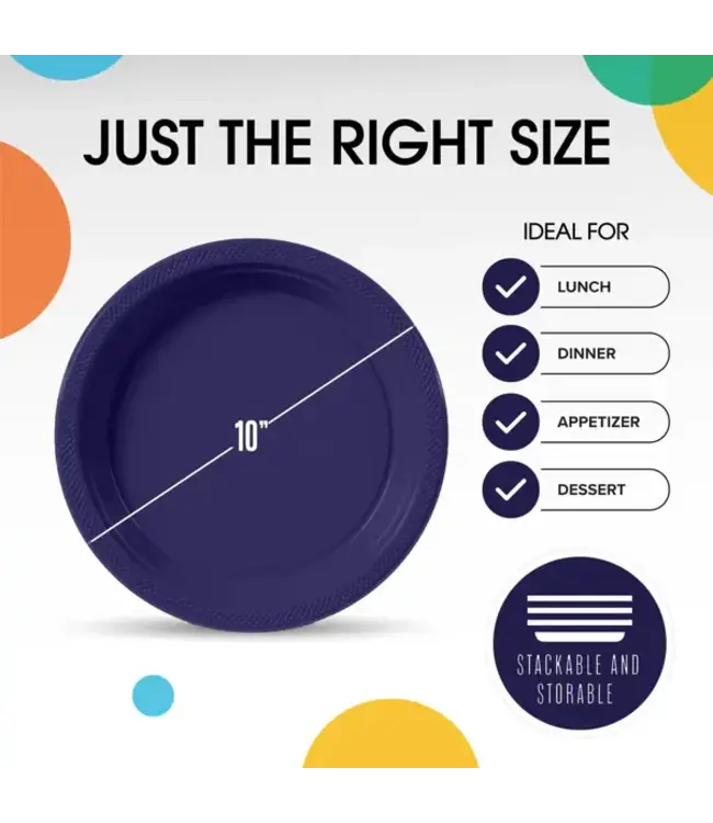 CROWN DISPLAY 10 In. Navy Plastic Plates - 50 Ct.