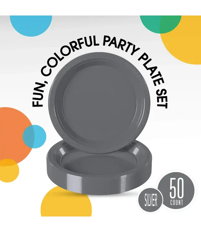 CROWN DISPLAY 10 In. Silver Plastic Plates - 50 Ct.
