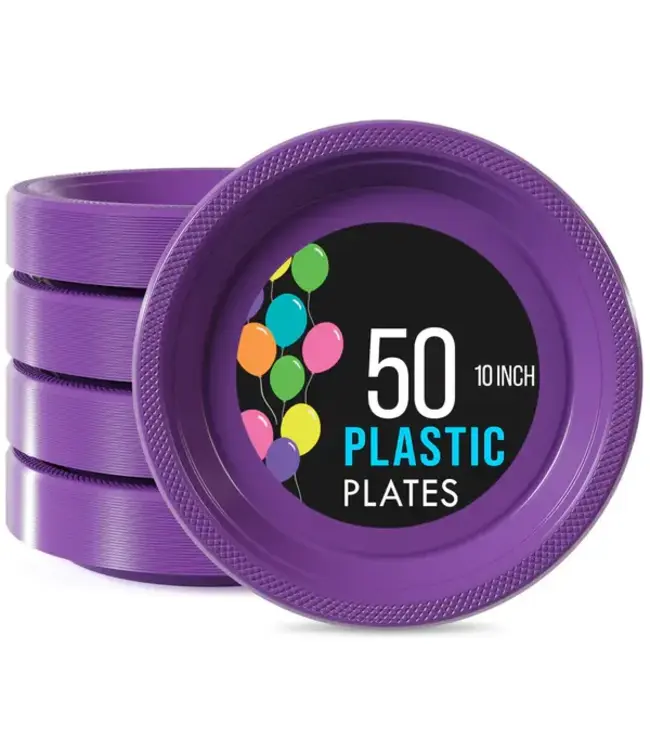 CROWN DISPLAY 10 in. Purple Plastic Plates | 50 Count