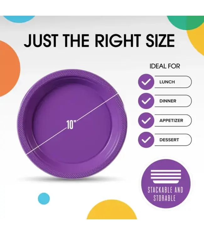 CROWN DISPLAY 10 in. Purple Plastic Plates | 50 Count
