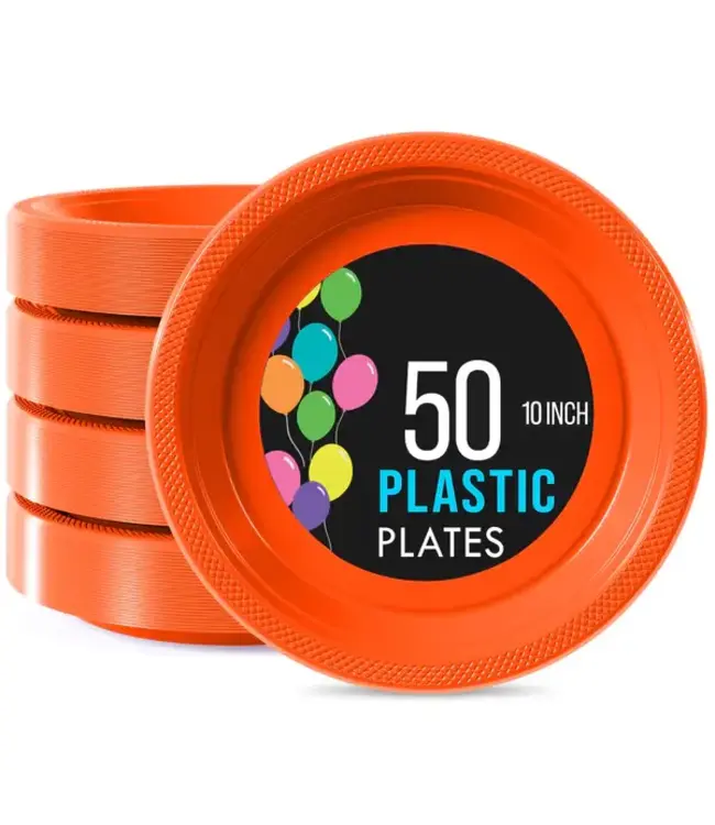 CROWN DISPLAY 10 in. Orange Plastic Plates | 50 Count