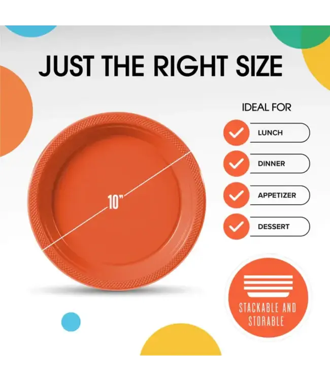 CROWN DISPLAY 10 in. Orange Plastic Plates | 50 Count