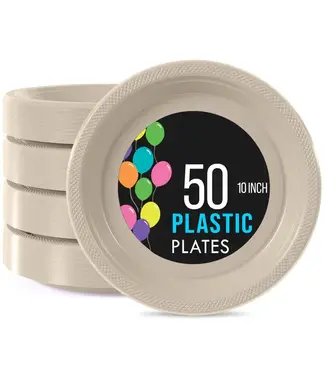 CROWN DISPLAY 10 in. Ivory Plastic Plates - 50 Ct.