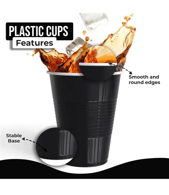 CROWN DISPLAY 18 Oz. Black Plastic Cups - 50 Ct.