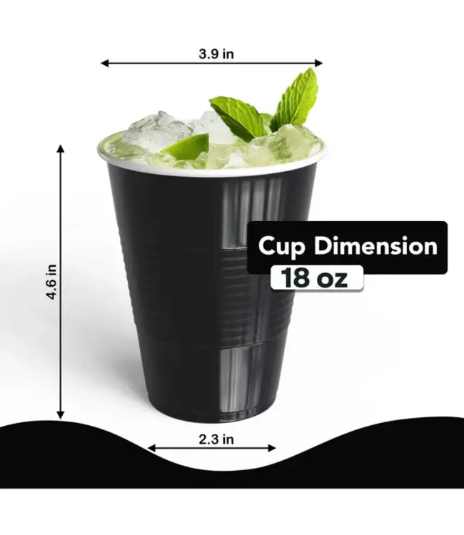CROWN DISPLAY 18 Oz. Black Plastic Cups - 50 Ct.