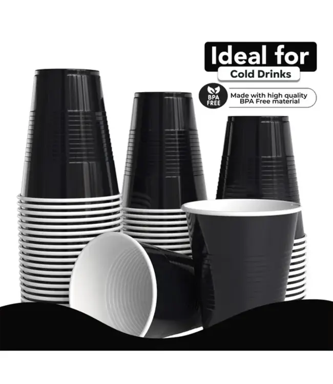 CROWN DISPLAY 18 Oz. Black Plastic Cups - 50 Ct.
