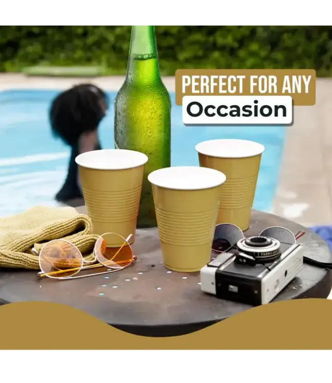 CROWN DISPLAY 18 oz. Gold Plastic Cups - 50 Ct.