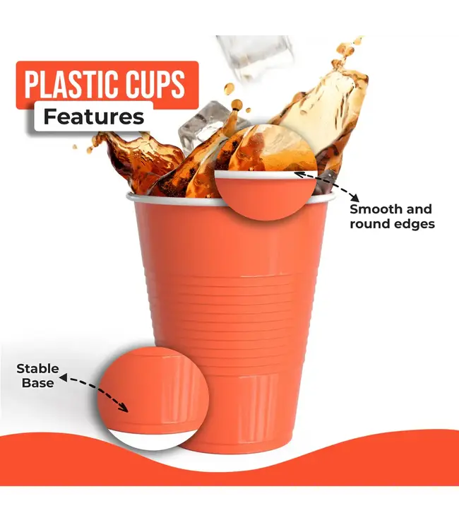 CROWN DISPLAY 18 oz. Orange Plastic Cups - 50 Ct.