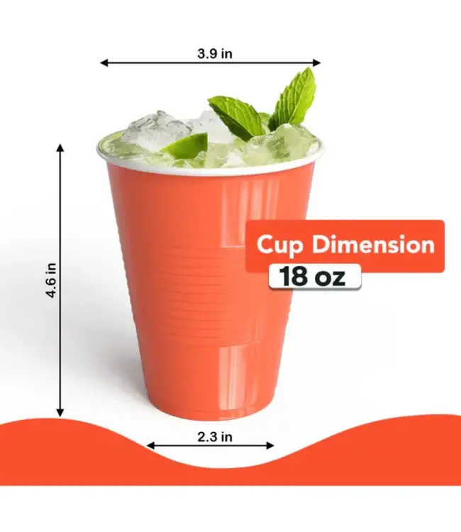 CROWN DISPLAY 18 oz. Orange Plastic Cups - 50 Ct.