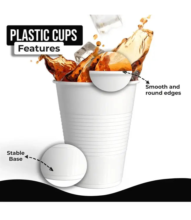 CROWN DISPLAY 18 oz. White Plastic Cups - 50 Ct.