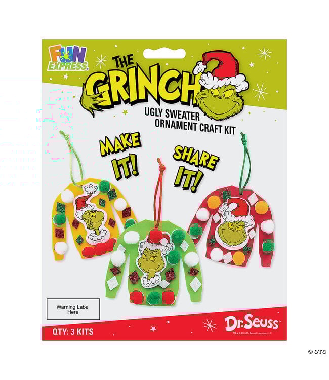 FUN EXPRESS Dr. Seuss™ The Grinch Ugly Christmas Sweater Ornament Craft Kit - 3 Count