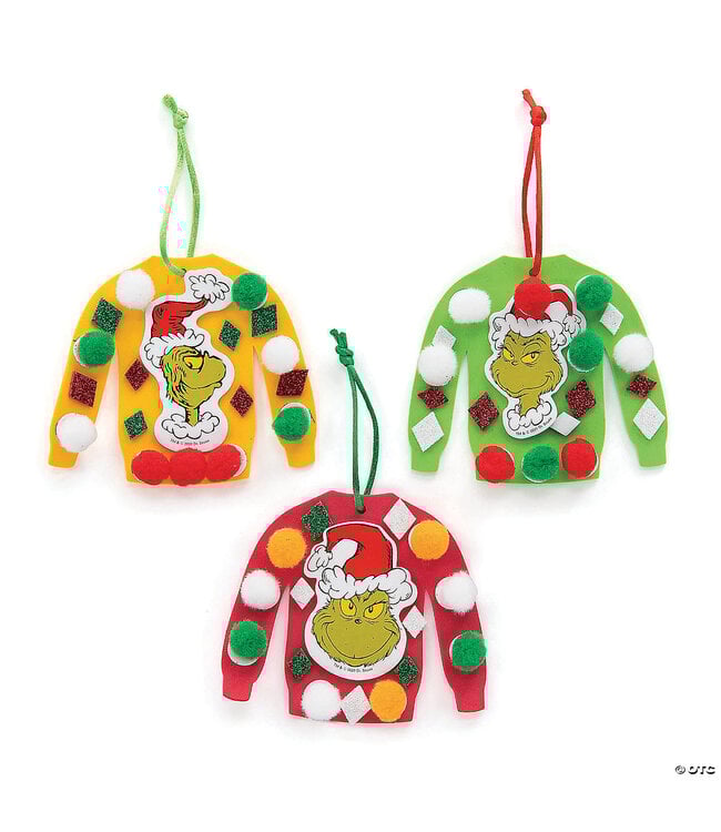 FUN EXPRESS Dr. Seuss™ The Grinch Ugly Christmas Sweater Ornament Craft Kit - 3 Count