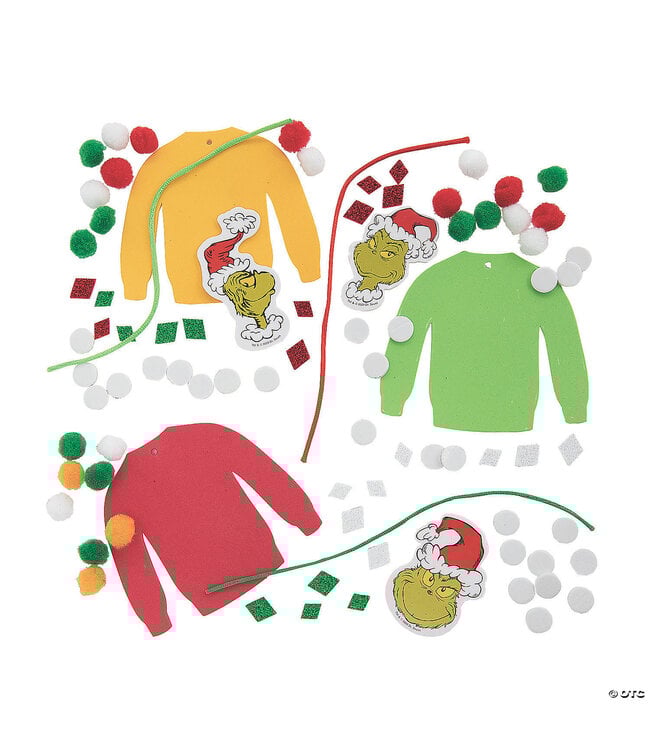FUN EXPRESS Dr. Seuss™ The Grinch Ugly Christmas Sweater Ornament Craft Kit - 3 Count