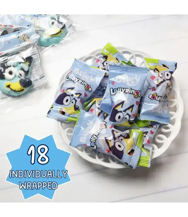 NEEDZO INC Bluey Lollipop Rings, Individually Wrapped Suckers, 18 Count