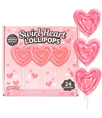 NEEDZO INC Box of Swirl Heart Lollipops, Individually Wrapped, 24 Count