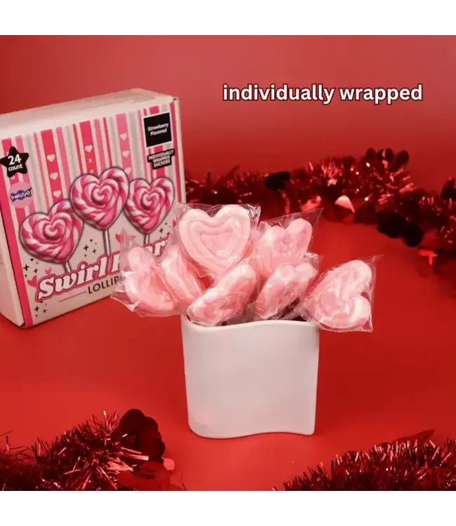 NEEDZO INC Box of Swirl Heart Lollipops, Individually Wrapped, 24 Count