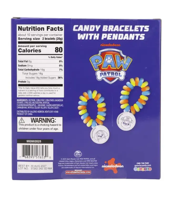 NEEDZO INC Paw Patrol Candy Bracelets, Valentine's Exchange, 20 Count