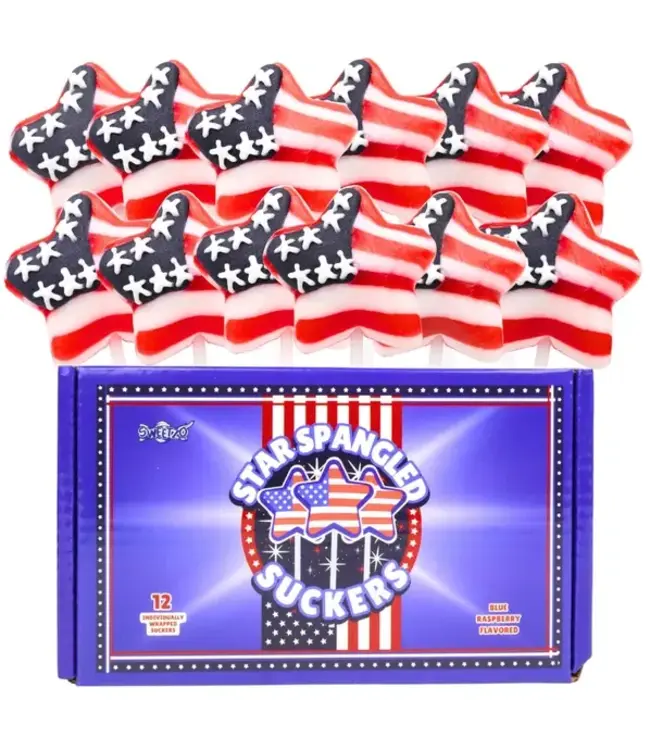 NEEDZO INC Box of American Flag Star Suckers, Individually Wrapped, 12