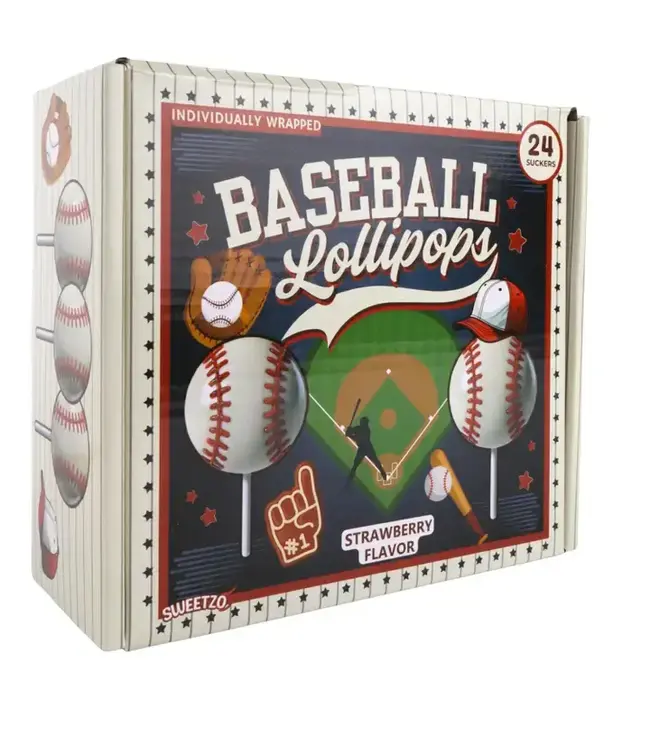 NEEDZO INC Box of Baseball Lollipops, Individually Wrapped, 24 Count