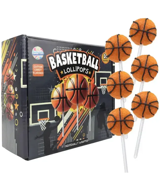 NEEDZO INC Box of Basketball Lollipops, Individually Wrapped, 24 Count