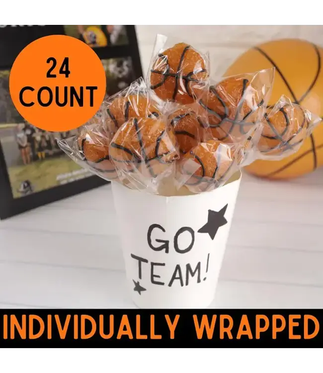 NEEDZO INC Box of Basketball Lollipops, Individually Wrapped, 24 Count