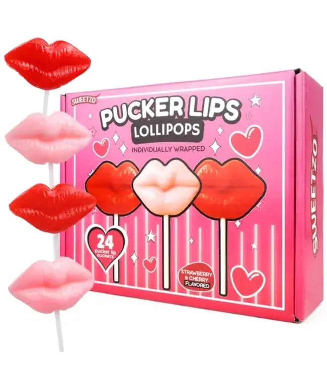 NEEDZO INC Pucker Lips Lollipops, Individually Wrapped Suckers, 24 Ct