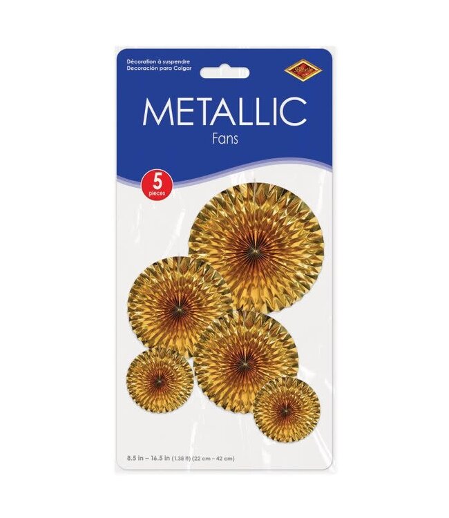 BEISTLE Metallic Fans - Gold - 5 Count