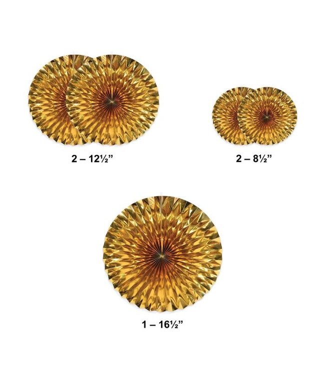 BEISTLE Metallic Fans - Gold - 5 Count