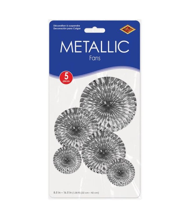 BEISTLE Metallic Fans - Silver - 5 Count