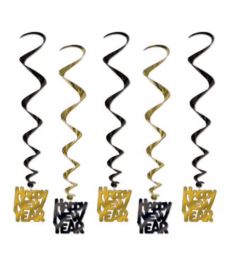 BEISTLE Happy New Year Whirls - Black & Gold - 5 Count