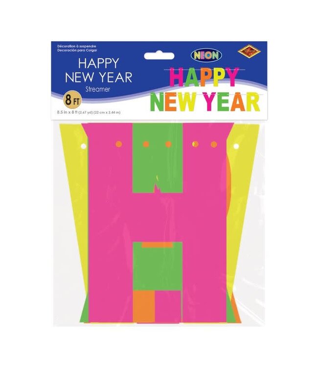 BEISTLE Neon Happy New Year Streamer - 8 Foot